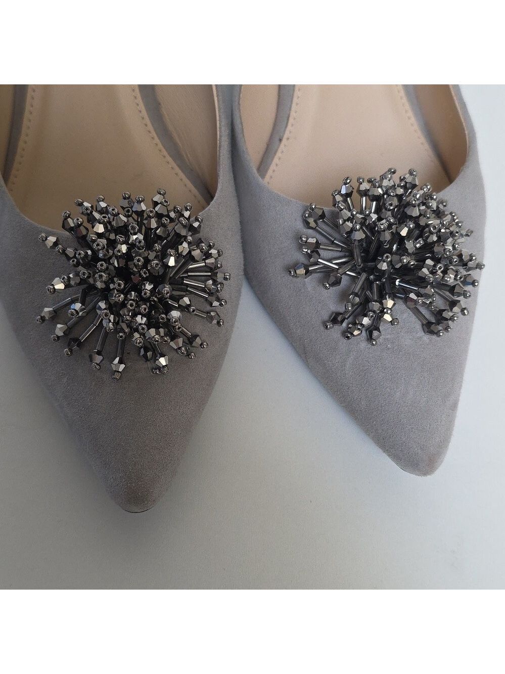 ESCADA | Gray Suede Heels Silver Embellishments Sz 40 - Picture 2 of 8